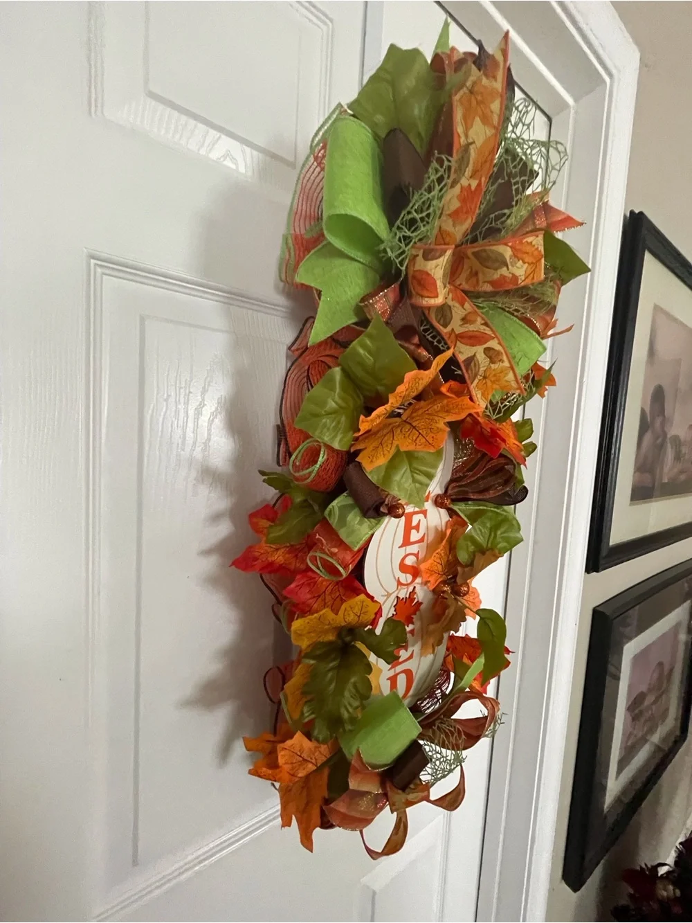 Autumn 'Blessed' Door Hanging - Green & Orange Fall Wreath